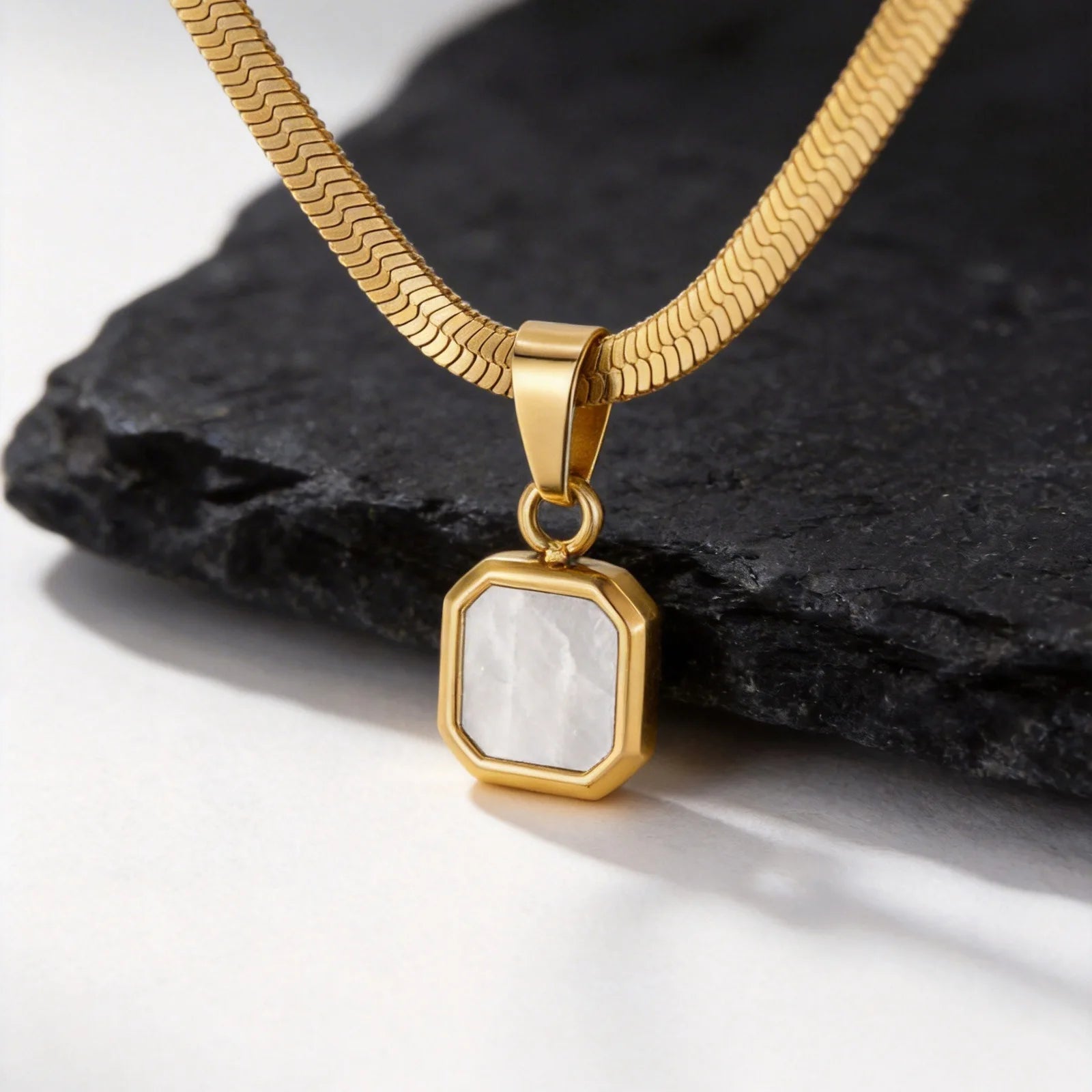 Men's Geometric Stone Pendant Necklace | Stainless Steel Blade Chain alternate view