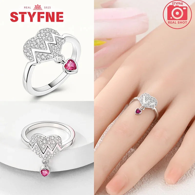 New Original Silver 925 Rings Sparking Colorful Infinite Love Heart Ring for Women Eng close-up view