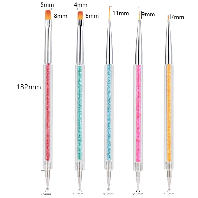 5/20Pcs Nail Art Brush Design Tip Painting Drawing Carving Dotting Pen FlatFan Liner lifestyle view