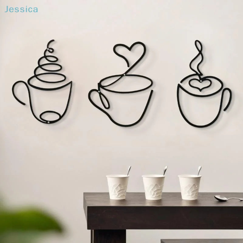 Metal Black Coffee Cup Wall Art Decor | Kitchen, Cafe & Coffee Bar Wall Hanging alternate view