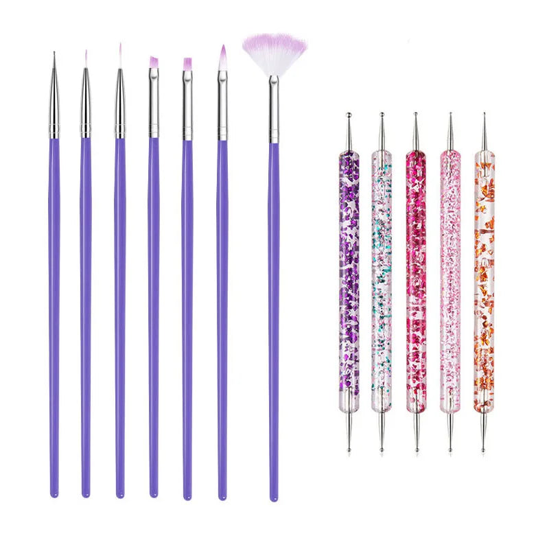 5/20Pcs Nail Art Brush Design Tip Painting Drawing Carving Dotting Pen FlatFan Liner Acr detail view
