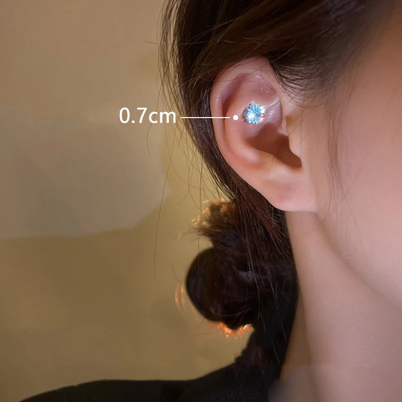 1 Pc Stainless Steel Unisex Women Men Round Crystal Zircon Ear Studs Earrings 4 Pro additional angle