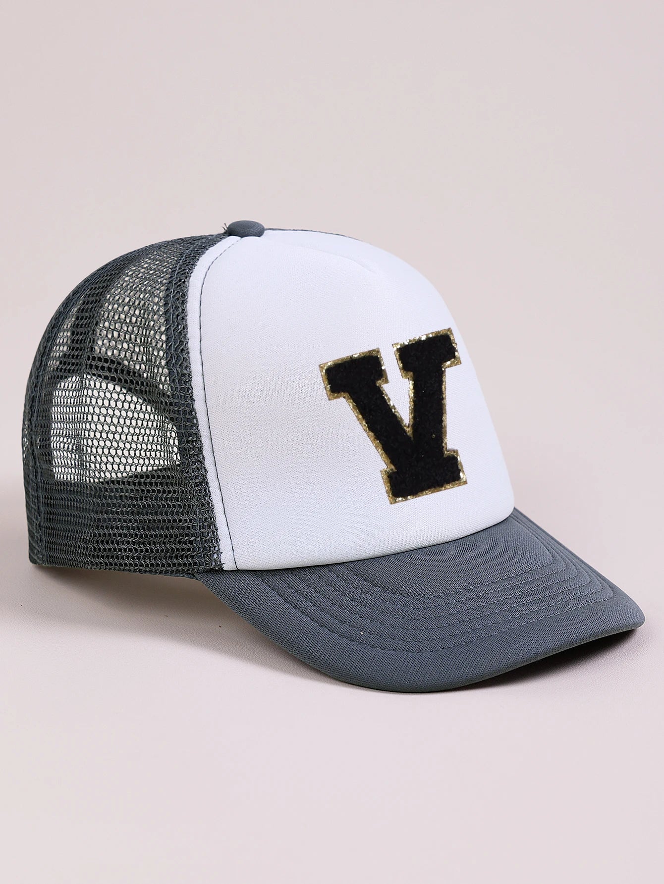 1pc Gray Hat With 26-Letter Pattern | Kids Baseball Cap for Boys and Girls close-up view