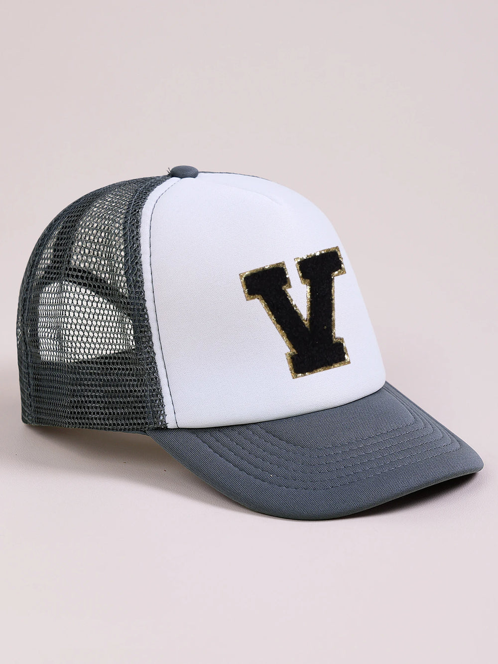 1pc Gray Hat With 26-Letter Pattern | Kids Baseball Cap for Boys and Girls close-up view