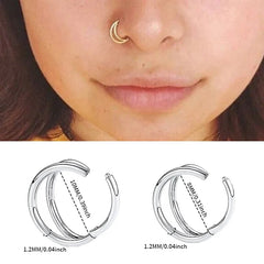 1PC Surgical Steel Nose Rings Septum Hoop Three Layers Nostril Piercing Jewelry 16G Trag detail view