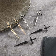 Gothic Kinitial Sword Earrings Vintage Cool Punk Crystal Ear Jacket Goth Dagger Earri alternate view