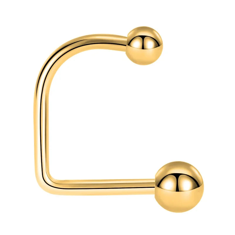1pc Stainless Steel U-Shaped Double Lip Nail Spherical Cone Lip Piercing Fashion Jewel close-up view