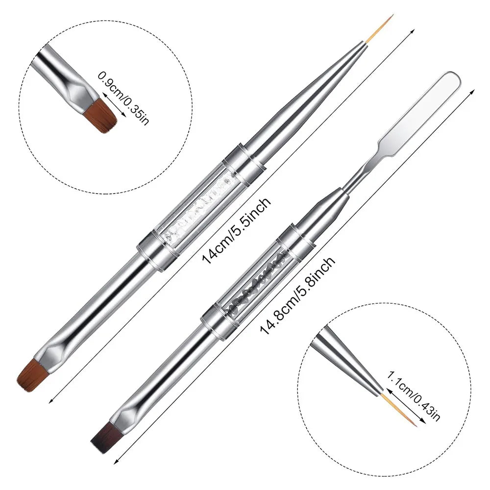 Dual-Ended Hard Nail Art Brush Builder Gel Rhinestone Handle French Tip for Manicure Des detail view