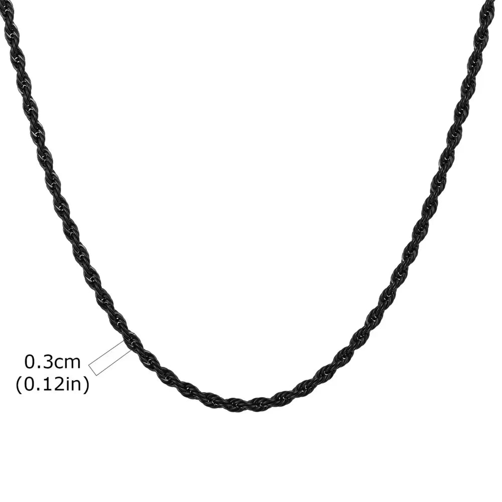 Vnox Twist Rope Chain Necklace for Men Women | Waterproof Stainless Steel Unisex Chain close-up view