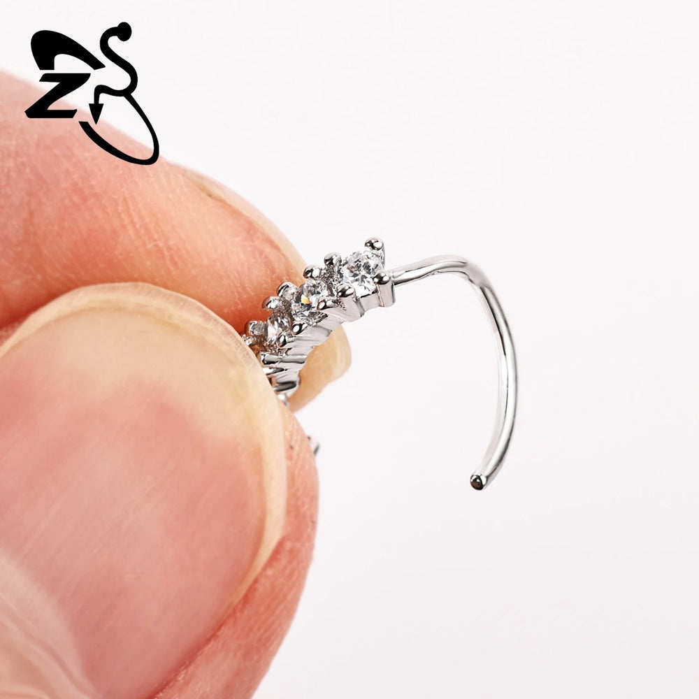 ZS 1 Piece 20G Trendy Hoop Nose Rings Women Moon Star Flower Pendant Septum Piercing alternate view