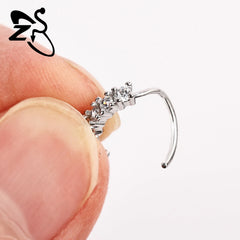 ZS 1 Piece 20G Trendy Hoop Nose Rings Women Moon Star Flower Pendant Septum Piercing alternate view
