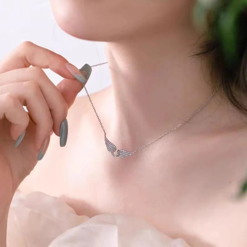 FTCY 1PC Angel Wing Necklace For Women Gold Color Angle's Wings Fashion Cubic Zirconia Necklace Tita