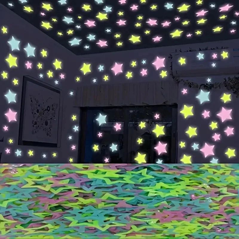 100 Pcs Glow in The Dark Stars and Moon Wall Stickers | 3D Luminous Starry Sky Decor detail view