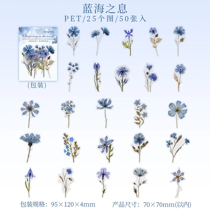 Journal GO 50pcs Dried Flower Collection PET Stickers Decorative Handmade Scrapbooking Material Diary Album Craft Card DIY Label