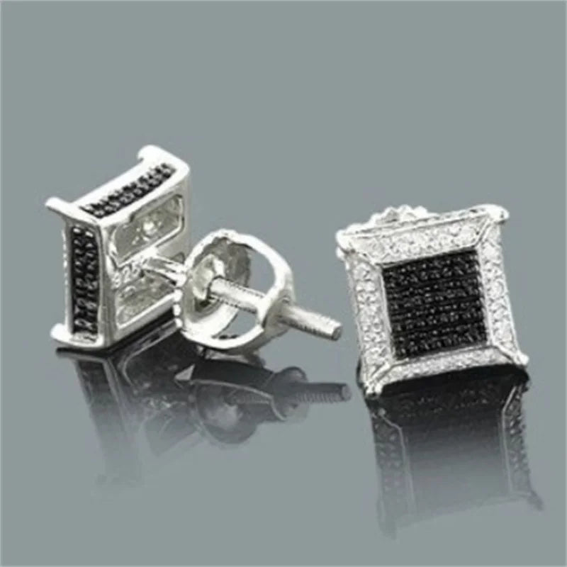 Square Cubic Zirconia Stud Earrings | Vintage Style for Women and Men close-up view
