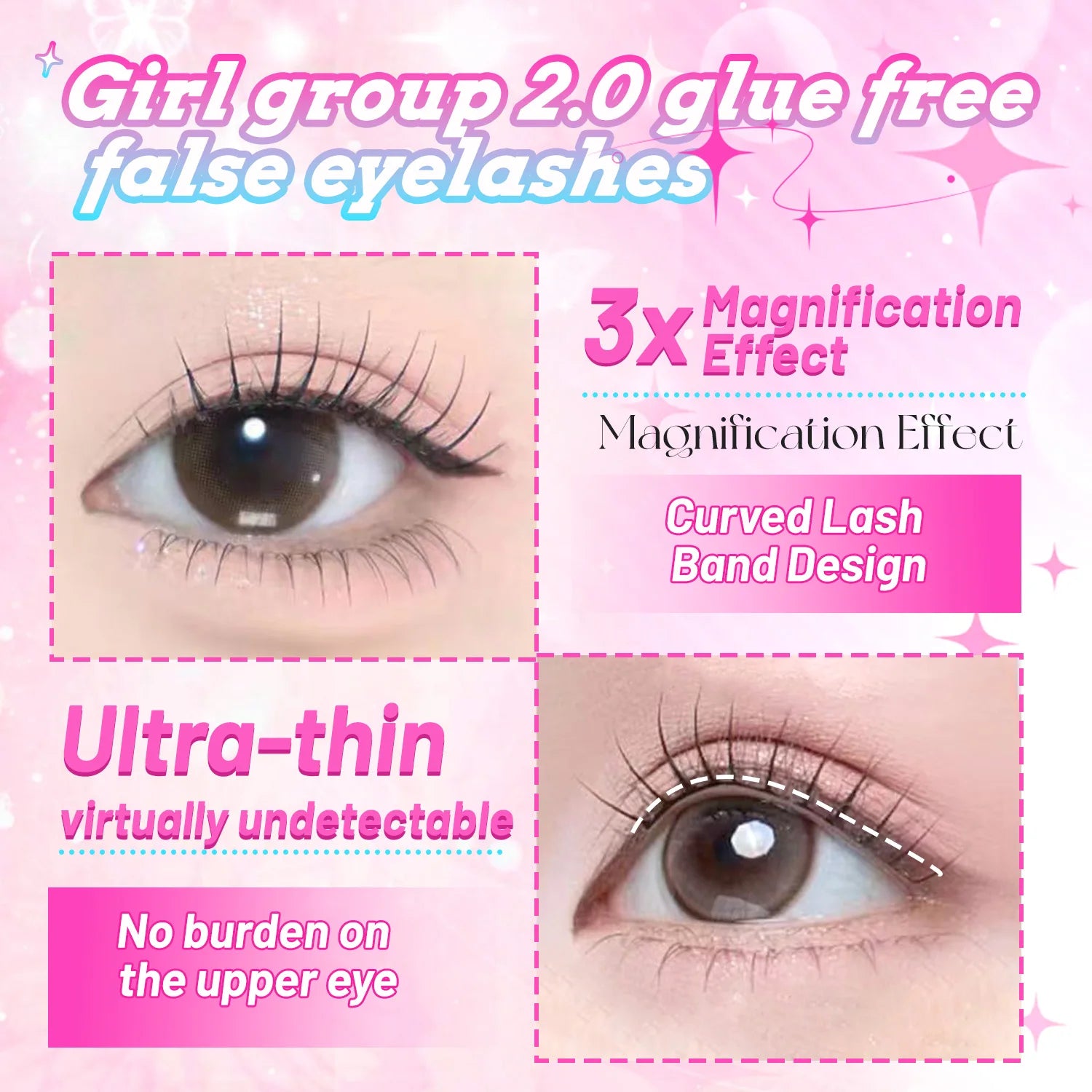 K-pop 2.0 Style Self-Adhesive False Eyelashes Easy Wear No Glue Trendy Daily/Party Eye Makeup Accessory