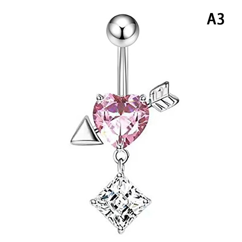Stainless Steel Butterfly Belly Button Ring High Quality Pink Rhinestone Love Navel Pier detail view