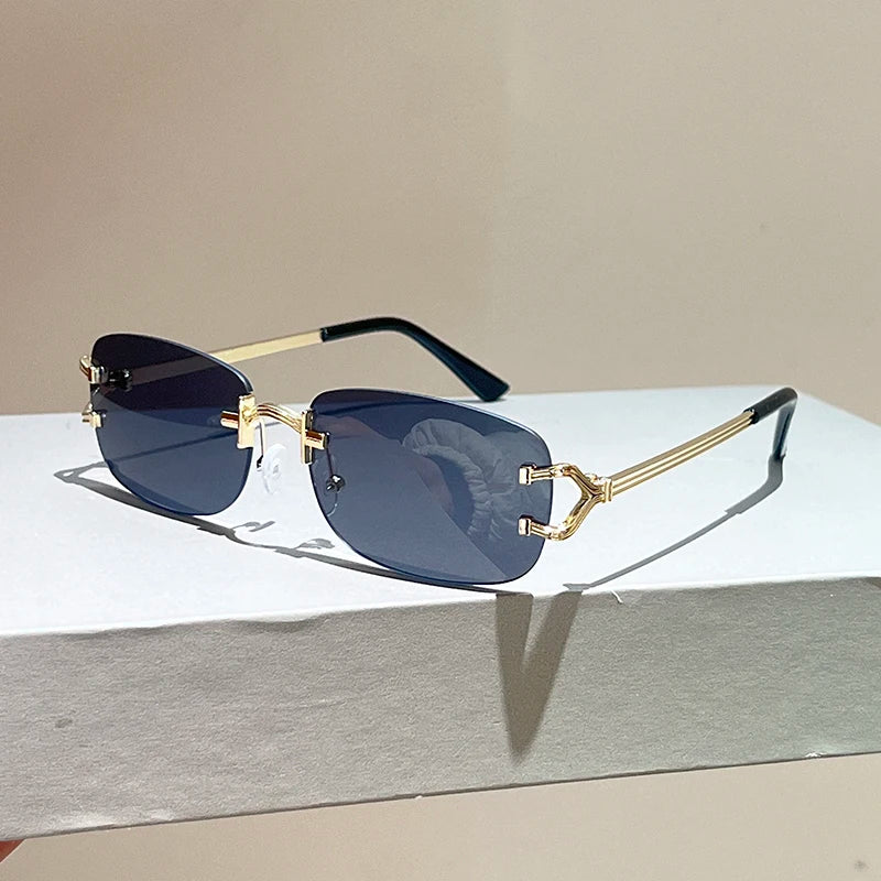 Rimless Square Sunglasses | Vintage Gradient UV400 Shades close-up view