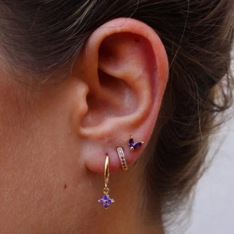 3Pcs Crystal Tragus Stud Earring Set Flower Cartilage Huggie Earring Bulk Helix Jewel lifestyle view