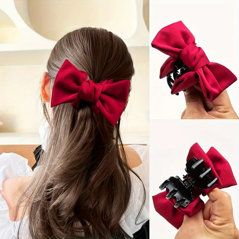 3Pcs Smooth Satin Bow Grip Clip Large Firm Disc Hair Accessories for Women Daily Co additional angle