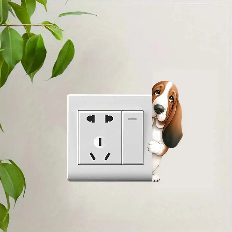 Cute Peeking Dog Animal Light Switch Phone Wall Stickers | Cartoon Decals for Home De alternate view
