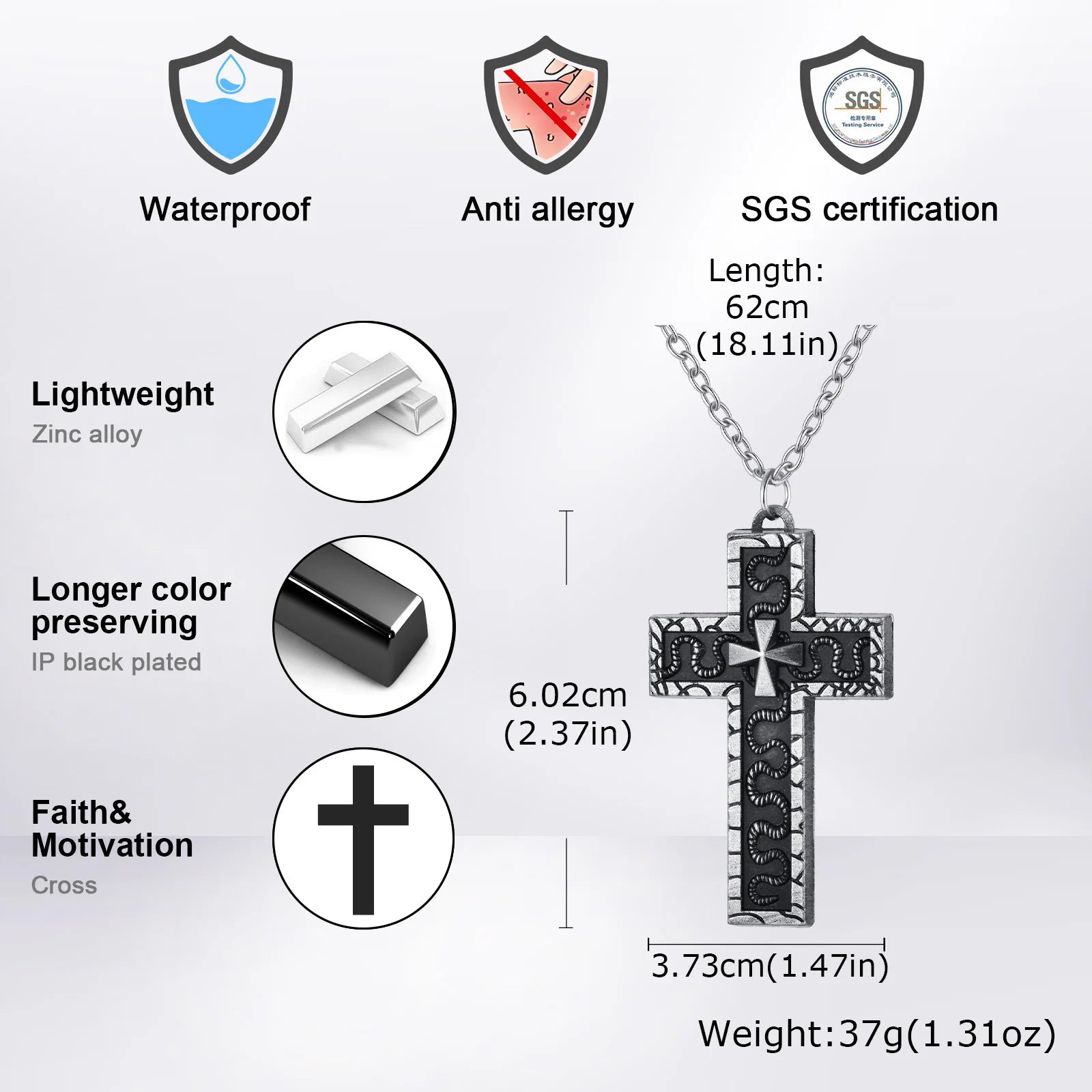 Punk Cross Pendant Necklace for Men,3D Vintage Openable Metal Pendant,Pill Necklace additional angle