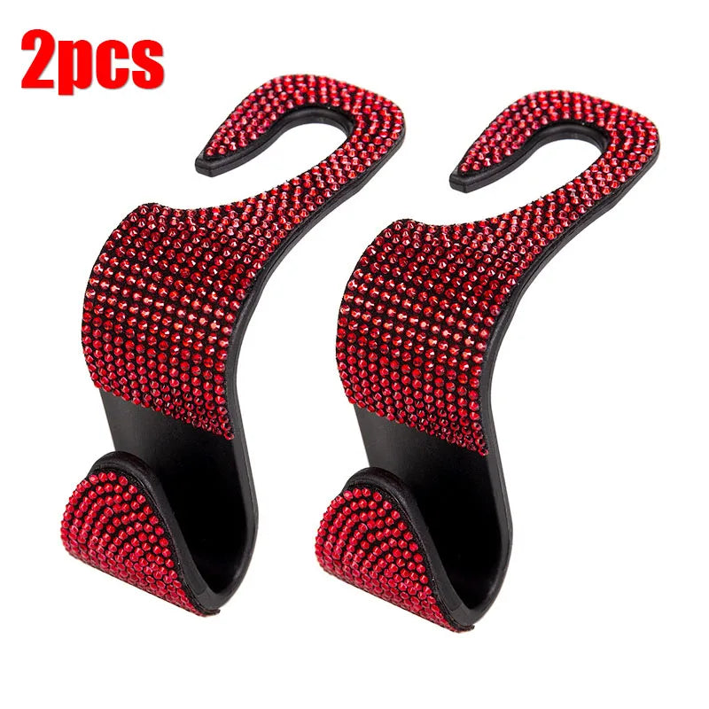 2Pcs Car Seat Back Hook Bling Diamond Hanger Backseat Auto Back Universal Headrest Sto close-up view
