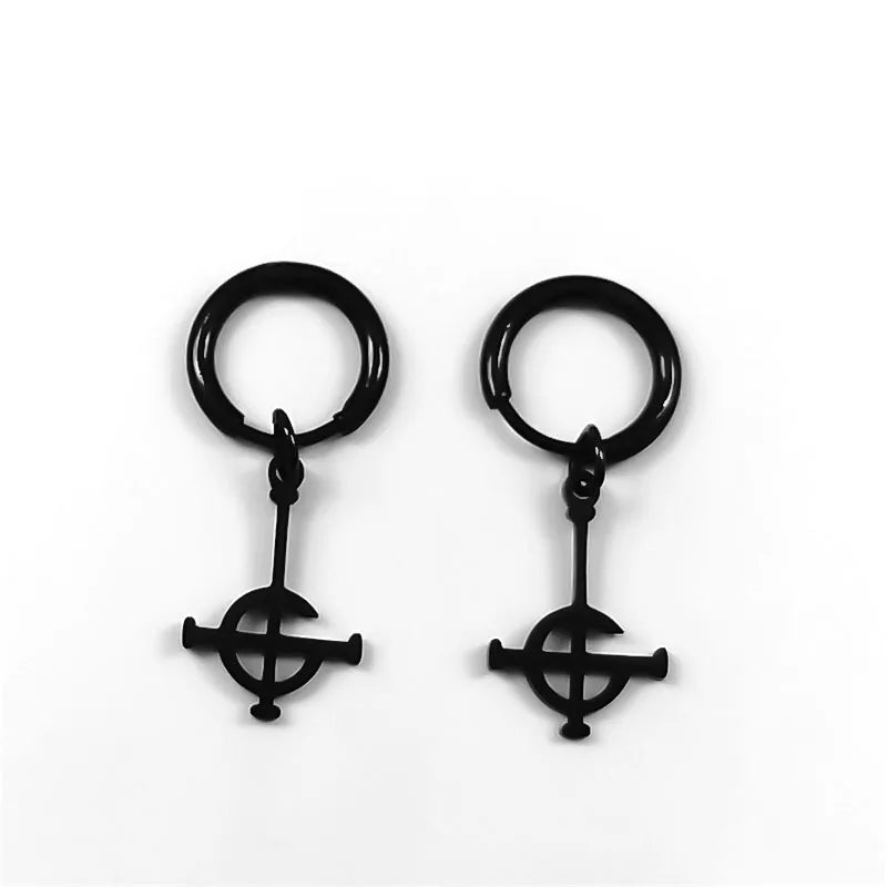 Goth Ghost BC Nameless Dangle Earrings | Stainless Steel Ghoul Band Jewelry detail view