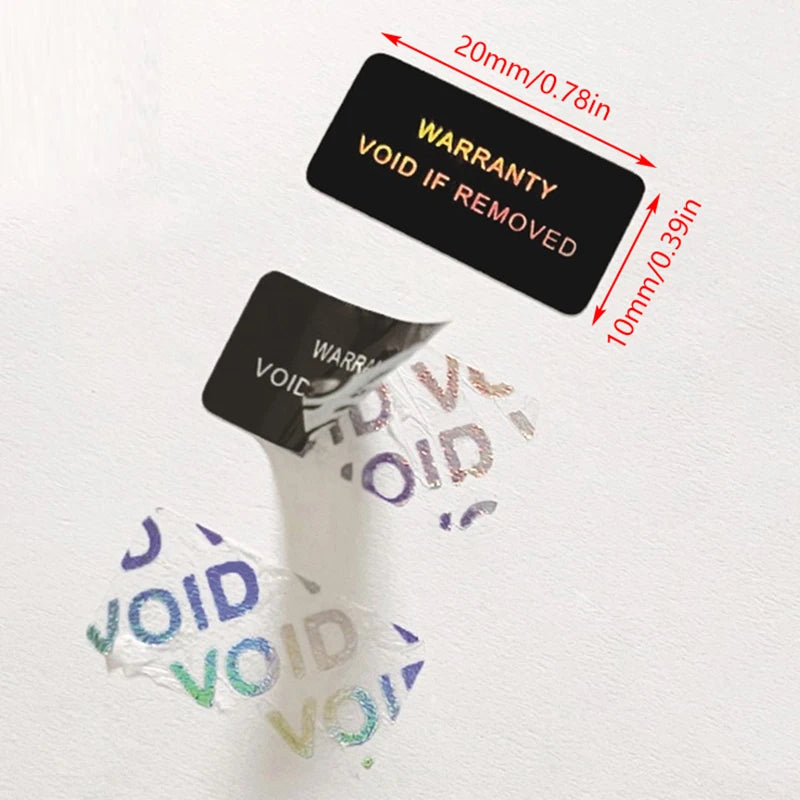 100 Pack Tamper Proof Warranty Stickers | Security Seal Void Labels additional angle