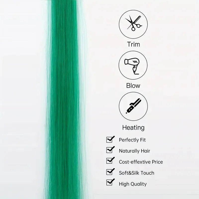 22 Inch Ombre Rainbow Clip In Hair Extensions | 5 Pcs Heat Resistant Synthetic Hairpiece detail view