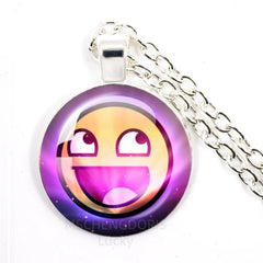 Funny Meme Cartoon Glass Pendant Necklace | Unisex Party Jewelry Gift detail view