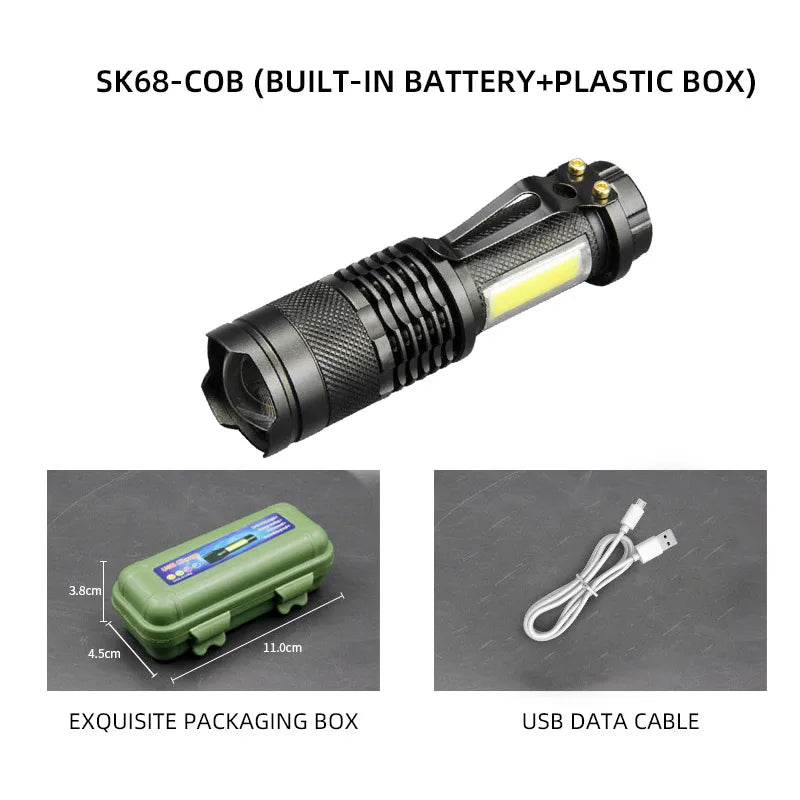Mini XPE COB LED Flashlight | Rechargeable Dual Light Source for Hiking Camping Fishi alternate view