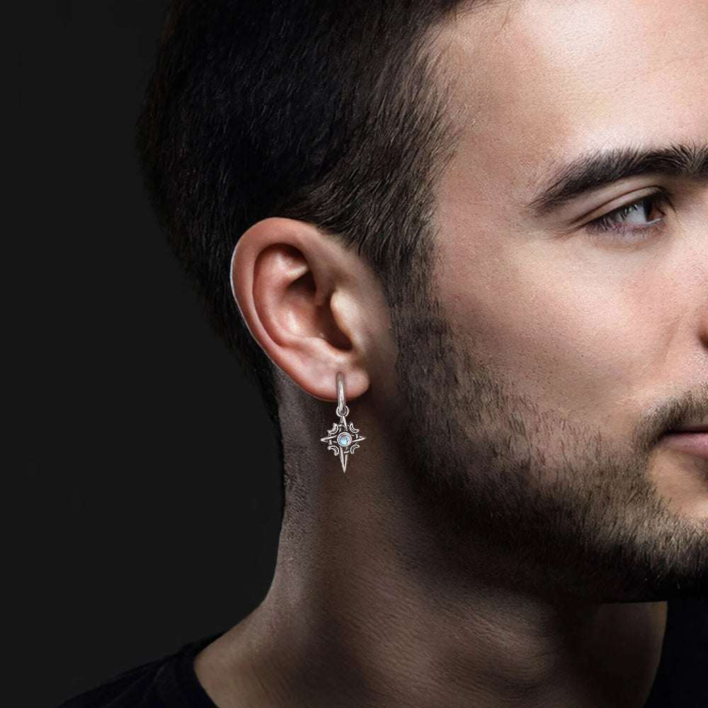 Vnox Vintage Star Moon Stone Earrings for Men Women, Hypoallergenic Stainless Steel H alternate view