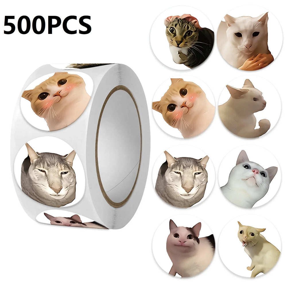Funny Cat Cartoon Sticker Roll | 100pcs Animal Stickers for Photocard Decor additional angle