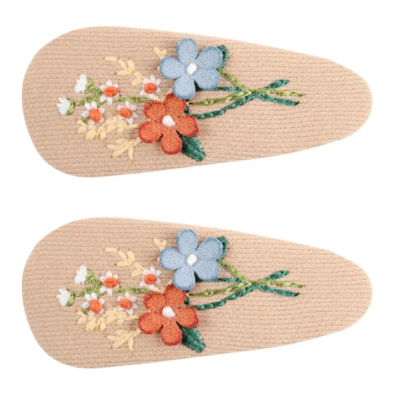 Hand Embroidered Floral BB Hair Clips Soft Fabric Non Slip Hair Barrettes Little Girls Daily Picnic Party Photo Hair Accessories