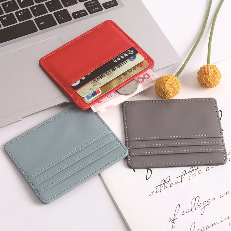 1Pc Pu Leather ID Card Holder | Slim Candy Color Credit Card Box close-up view