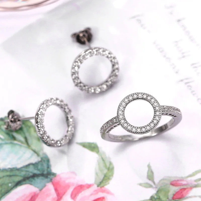 Huitan Fashion Versatile Dazzling Circle Stud Earrings with Crystal Cubic Zirconia Mi lifestyle view