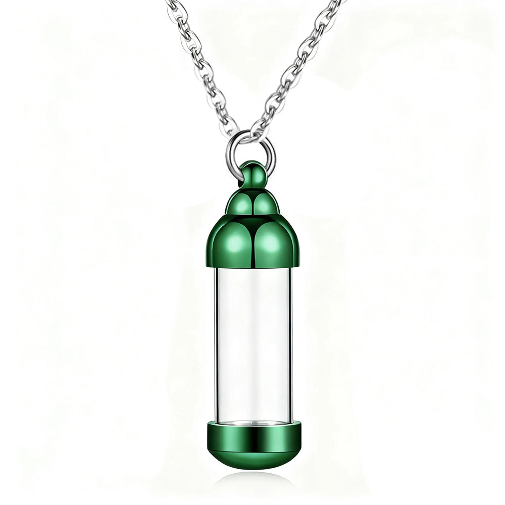 Vial Necklace for Ashes Small Glass Cremation Urn Container That Holds Fur Hair Pet As close-up view
