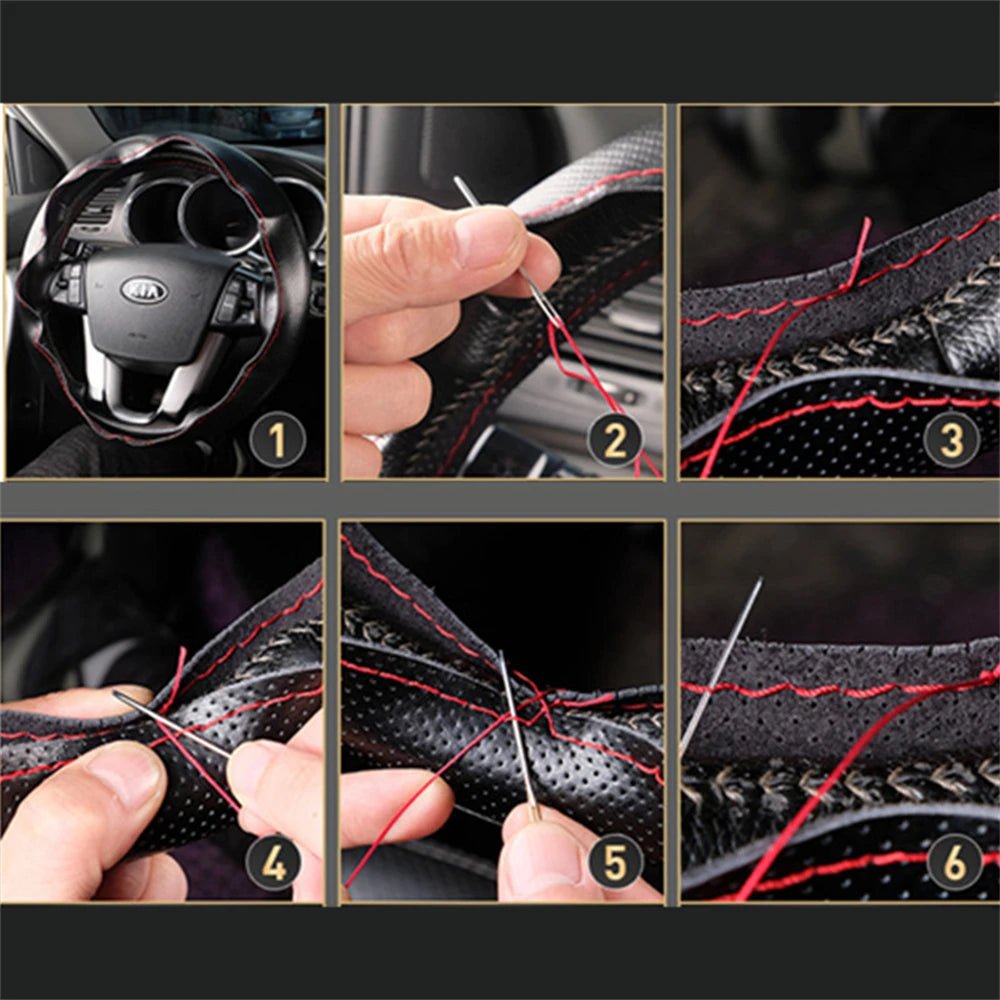 Leather Car Steering Wheel Cover Car Braid On The Steering Wheel 38 CM DIY Universal lifestyle view