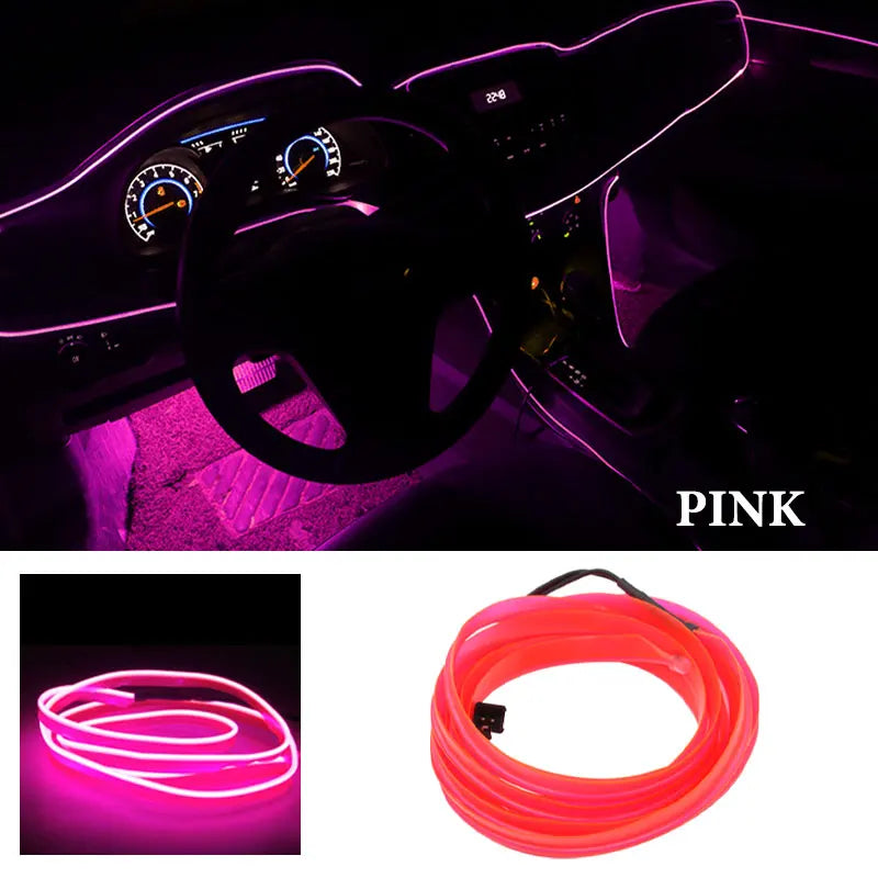 1M/2M/3M/5M Car Interior Led Decorative Lamp EL Wiring Neon Strip For Auto DIY Flexibl close-up view