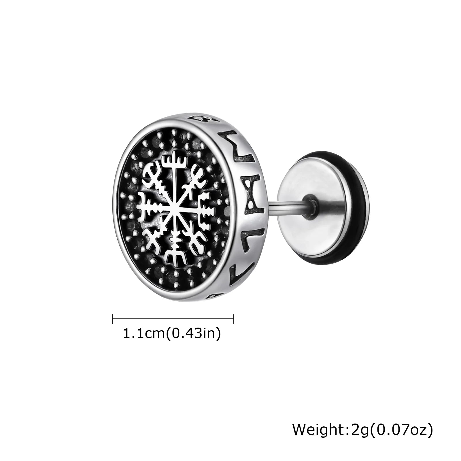 Vintage Gothic Norse Viking Stud Earrings for Men Boys, Rock Punk Runes Round Earri additional angle