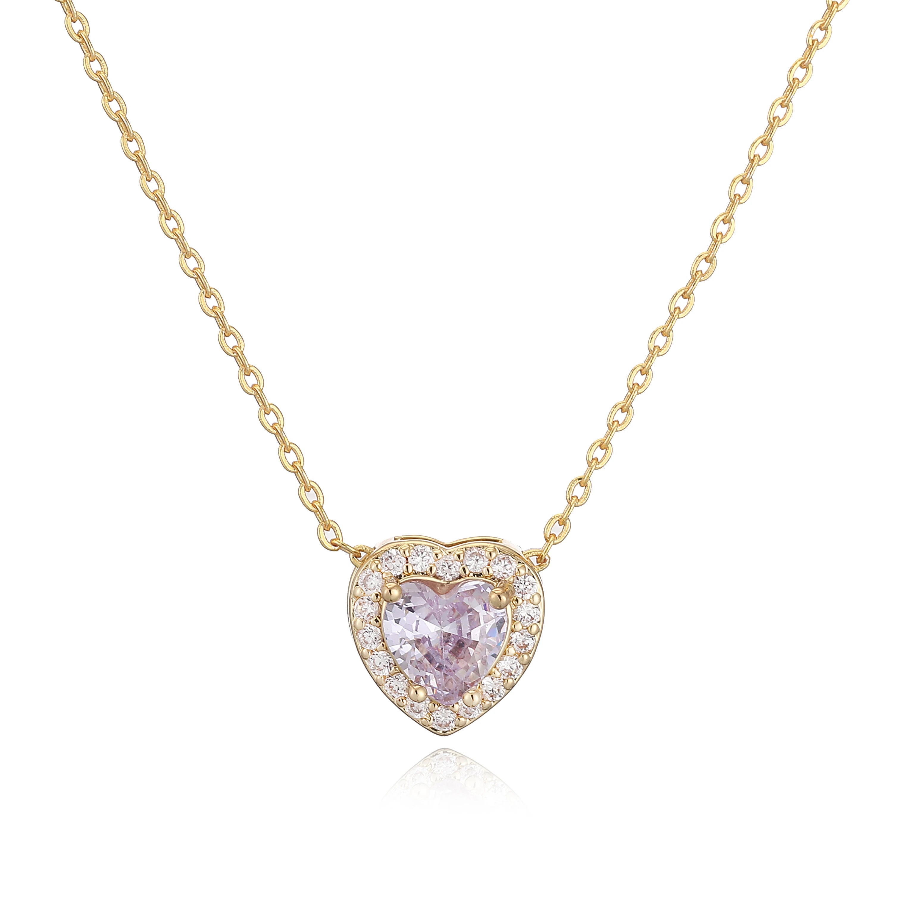 HECHENG Luxury Colored Crystal Heart Pendant Ocean Heart Necklace Brass Golden Plated Ma detail view