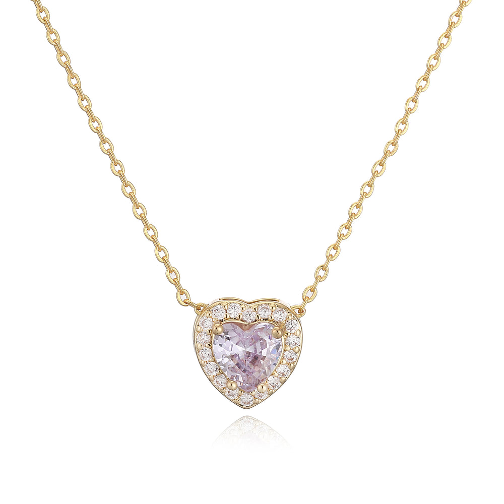 HECHENG Luxury Colored Crystal Heart Pendant Ocean Heart Necklace Brass Golden Plated Ma detail view