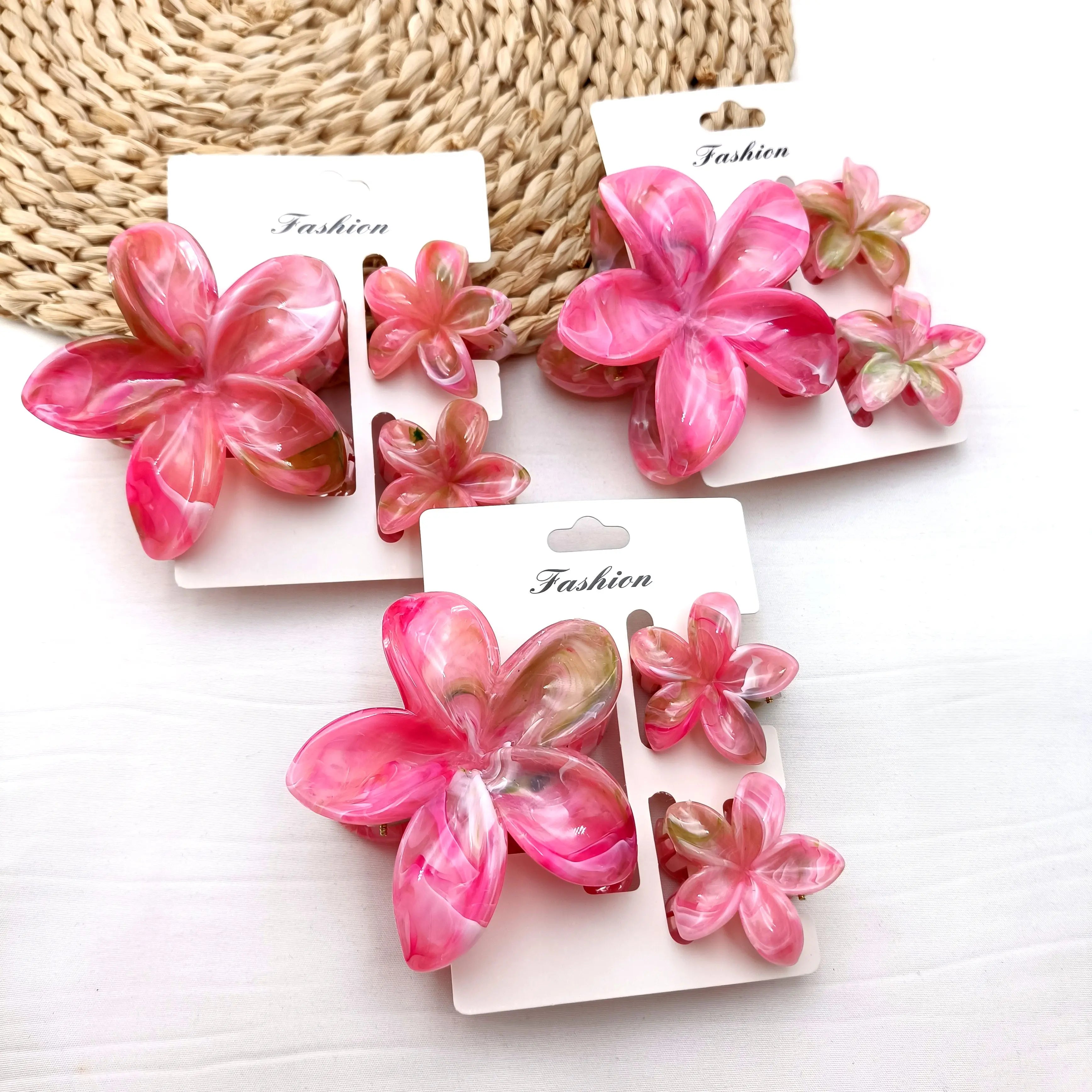 3/6/9/12PCS Hawaiian Gradient Flower Hair Claw Clip For Women Girl Fashion Plastic Non S detail view