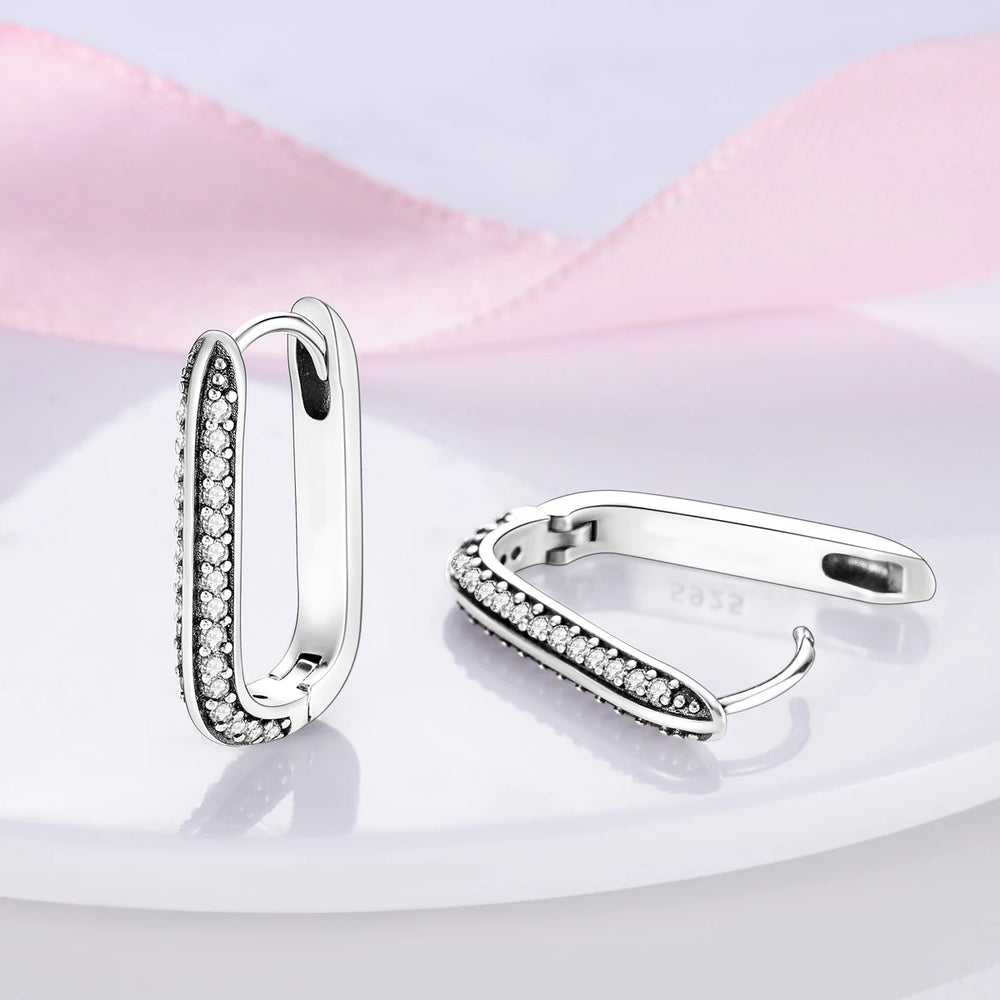 Original 925 Sterling Silver Women Hoop Earrings High Quality Shine Zircon U Shaped C alternate view