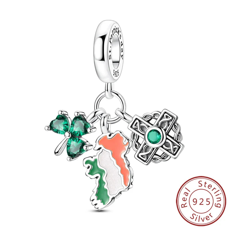 925 Sterling Silver Pendant Charms Beads Green Four-leaf Clover Love Family Tree Char lifestyle view