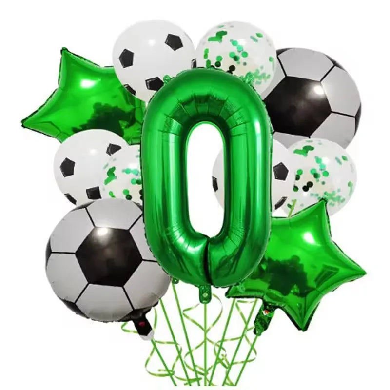 11pcs Football Foil Balloons Soccer Party Decorations | Green Number Ball Set alternate view