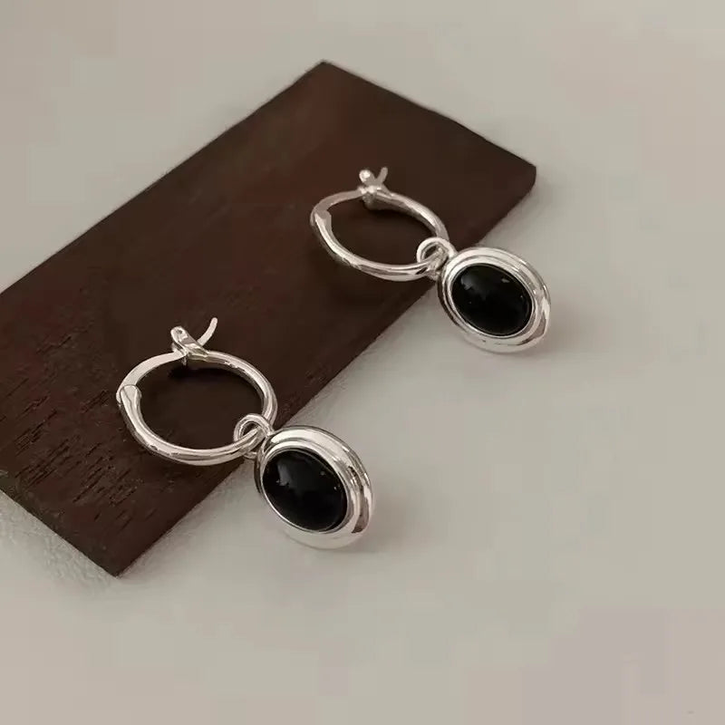 PANJBJ925 Sterling Silver Frosting Hoop Earrings For Women Texture Geometry Design Tre close-up view