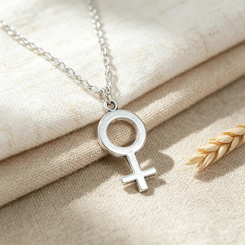 Female Symbol Pendant Necklace - Minimalist Metal Jewelry for Women and Girls lifestyle view