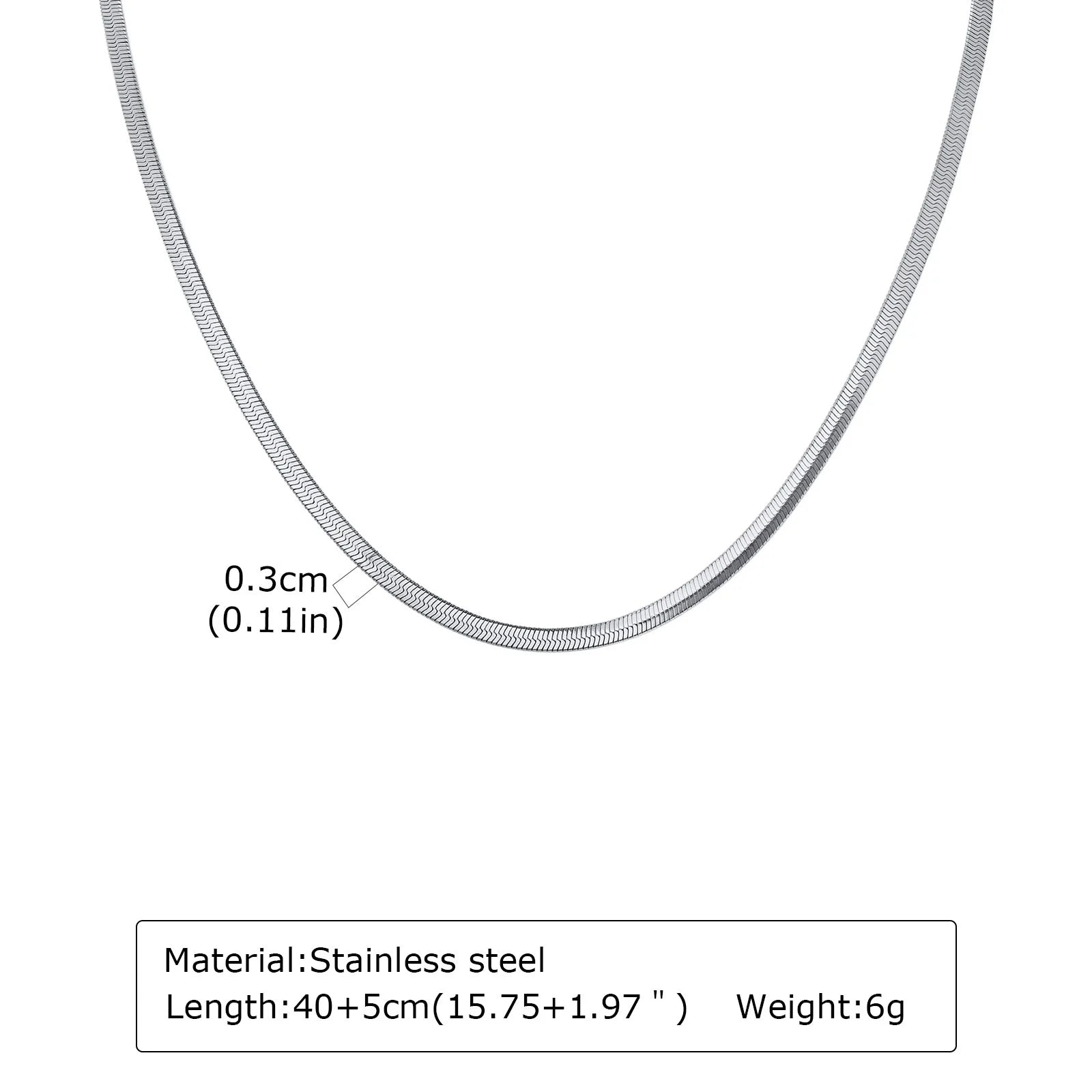 Stainless Steel Snake Chain Necklace for Women Men, Silver Color Herringbone Choker F alternate view